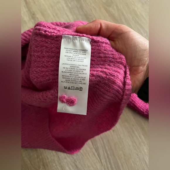 Anthropologie Maeve Cross Back Waffle Knit Sweater Fascia Pink Wool Blend XS - Picture 8 of 10